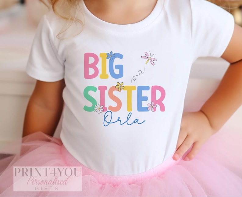 Personalised Big Sister T-Shirt: Heart Design, Pregnancy Announcement image 1