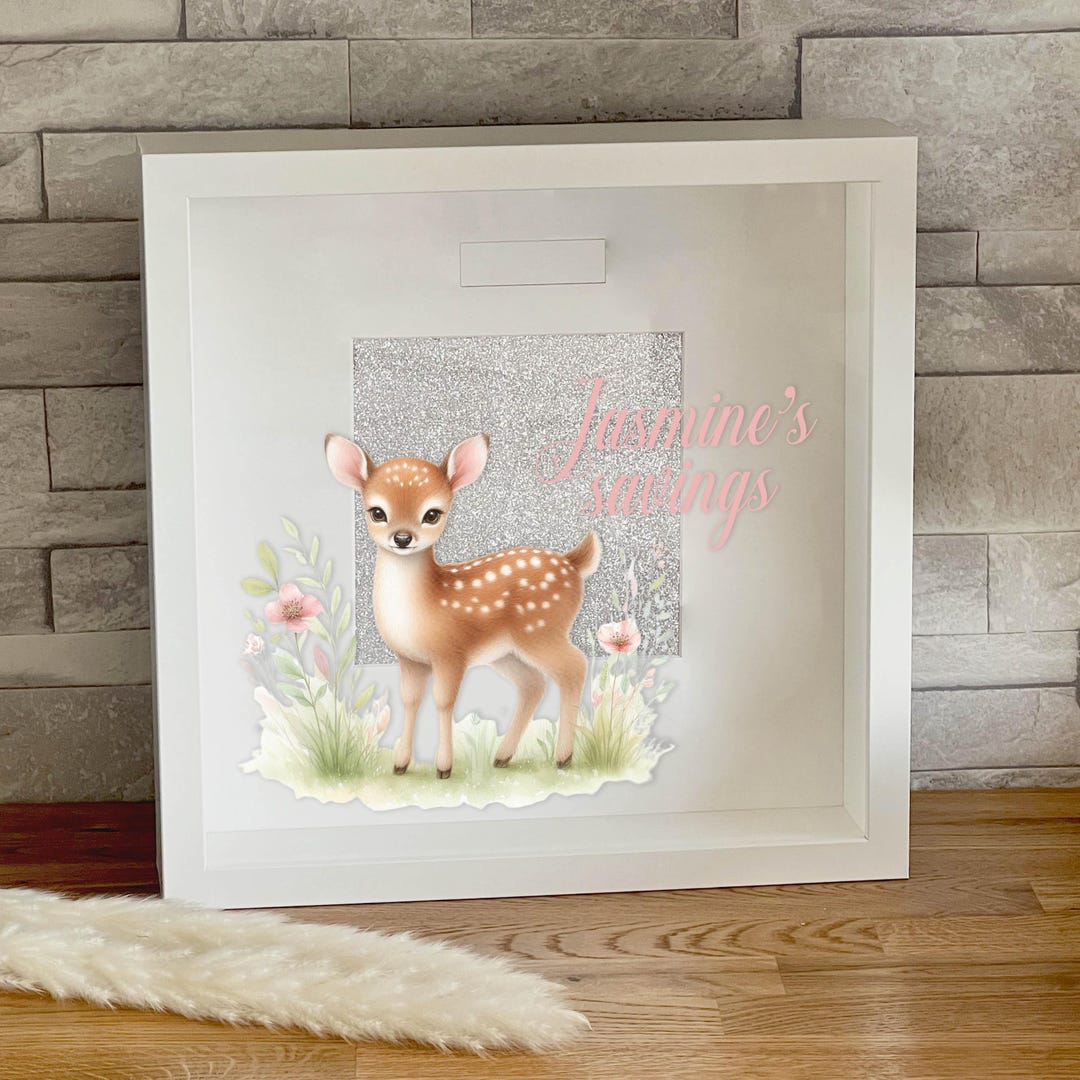 Personalised White Wooden Money Box Frame | Custom Name | Savings Bank ...