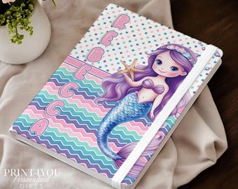 Personalised Mermaid Notebook: A5 Hardback Journal, Custom Name Gift