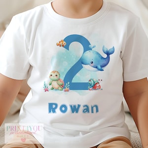 T-shirt Under the Sea personnalisé pour 2e anniversaire : fête des baleines et des poissons