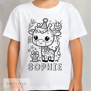 Personalised Birthday party Giraffe Colour In activity Kids T-shirt - with washable pens