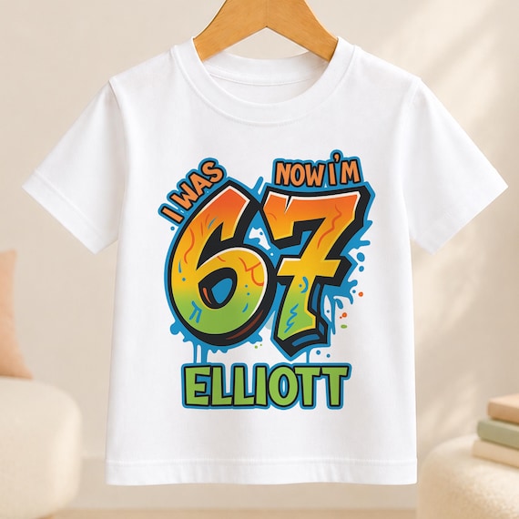 I Was 6 Now I’m 7 Boys Birthday T-Shirt, Graffiti Style, Cotton Personalised Tee – 6 7 Trend T-shirt