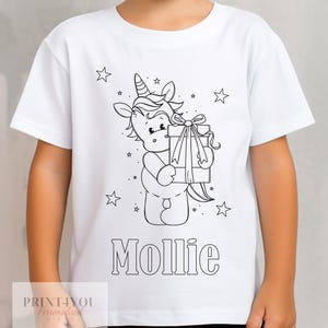 Personalised Unicorn Birthday Colour In activity Kids T-shirt - with washable pens