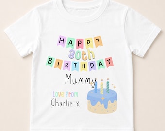 Personalised Birthday T-Shirt for Mummy/Daddy: Custom Kids Tee, Banner & Cake Design