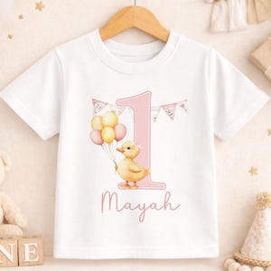Personalised Vest Baby First Birthday Outfit: Pink Duck Balloon - Supersoft Cotton, Custom Name, Unisex Wear 6m-3yrs