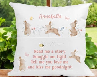 Children's Personalised Book Cushion, PersonalisedGift for Children, Easter Gift Ideas, Bunny Rabbit Cushion,