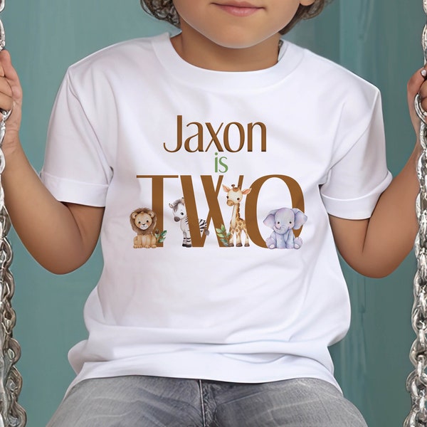 Personalised Safari Birthday T-Shirt I am TWO Cotton White Top, Safari themed party