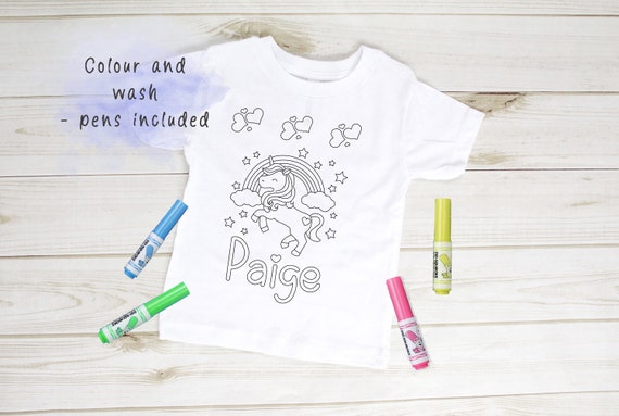 Personalised Unicorn Colour in Activity Kids T-shirt With | Etsy