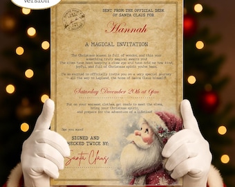 Personalised Lapland Invitation Letter from Santa with Envelope, Child Name and Travel Date, Christmas Trip Reveal Keepsake
