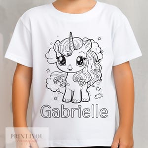 Personalised Unicorn ND2 Colour In activity Kids T-shirt - with washable pens