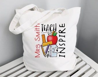 Love Teach Inspire Cotton Tote Bag | Reusable Shopping Bag | 100% White Cotton Bag | Digitally Printed | Personalised shopper bag