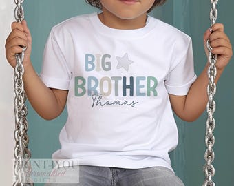 Big Brother Gift Tee Personalised Cotton T-Shirt, Star Design (Toddler-Teen Sizes, Soft Fabric, Unisex)