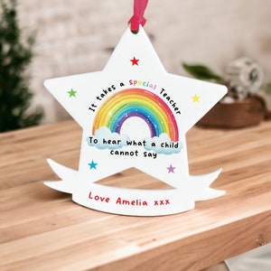 Personalised It takes a special teacher to hear what a child cannot say Banner star white acrylic