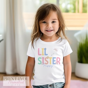 Promoted to Big Sister Heart Design White Personalised Cotton T-Shirt, Big Sister Top, Big Sister Gift, Pregnancy Announcement, Pastel Color image 3