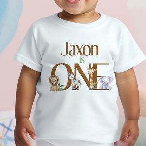 Personalised Safari First Birthday T shirt I Am One Sleepsuit Vest or T shirt Baby Blue Text Etsy UK