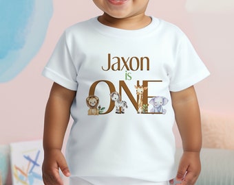 Personalised Safari First Birthday T-shirt, I am One, Sleepsuit, Vest or T-shirt