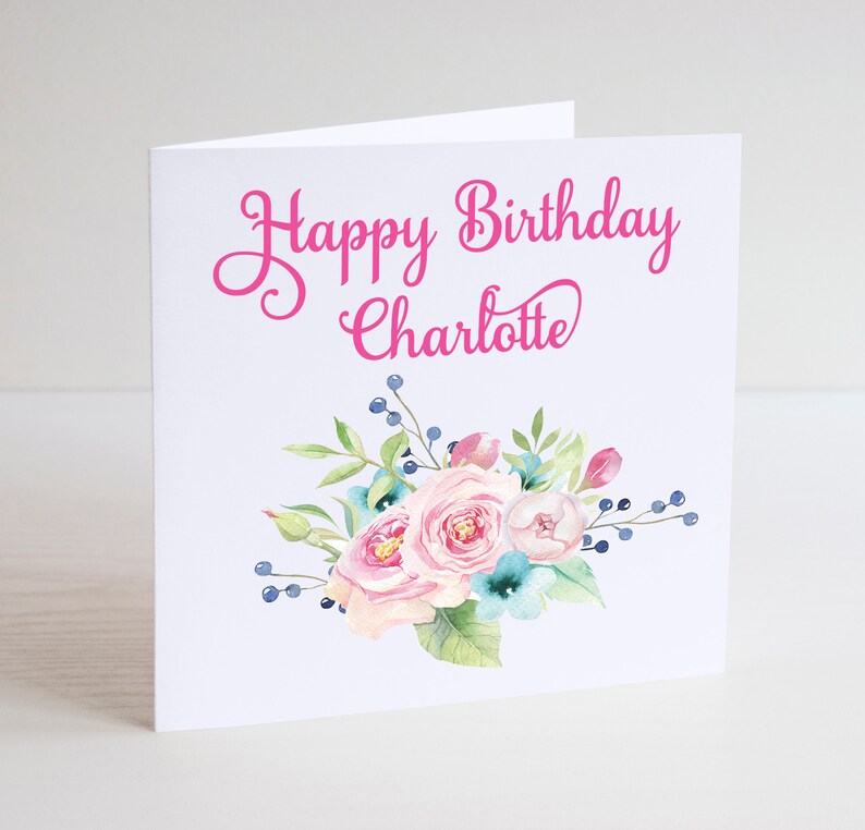 BCS15 flower bouquet Birthday Personalised square greetings card with Envelope