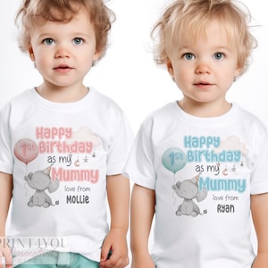 Happy Birthday Mummy, 1st Birthday as My Mummy, Sleepsuit Baby grow Bodysuit Vest, Mum Birthday, Mummy Birthday, Cute Elephant Design image 4