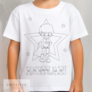 Personalised Super Hero Boy Colour In activity Kids T-shirt - with washable pens