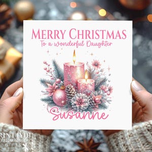 Personalised Pink Candle Christmas Card: Festive Floral Keepsake