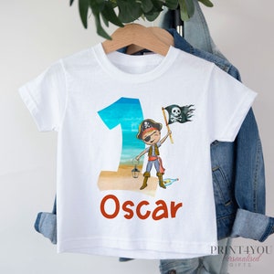 Personalised Pirate Birthday T-Shirt ANY AGE - Cotton White Top, any number any age