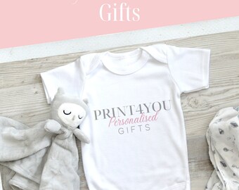 Personalised First Baby and Toddler white Body suit and Bib New Baby Gift Set Girls floral initial Letter and name