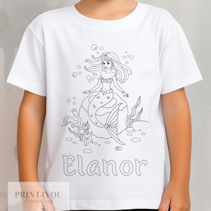 Personalised Mermaid Colour In activity Kids T-shirt - with washable pens