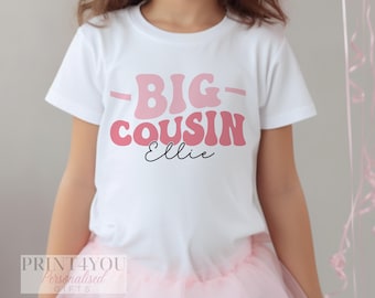 Promoted to Big Big Cousin Pink Design White Cotton T-Shirt - Girl New Baby Cousin