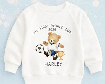 My First World Cup 2026 Personalised Football Teddy Shirt Baby Boy Football T Shirt or Jumper Custom Name 6m-4yrs