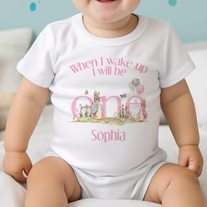Personalised 1st Birthday Outfit: Pink Rabbit Cotton Sleepsuit