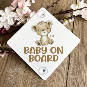 Baby on Board Aluminium Car Window Safety Sign | Polite Driver Notice | Kids Car Accessories |  Baby Lion Cub Safari Design