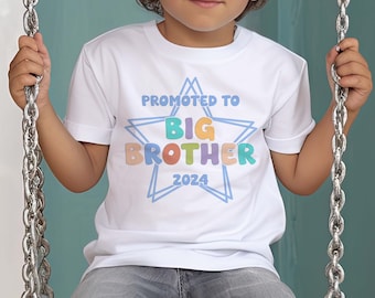 Promoted to Big Brother Star Design White  Cotton T-Shirt - Pastel Colours