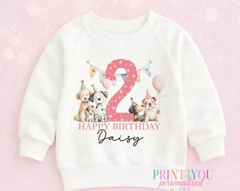 Maglione o maglietta personalizzata per il secondo compleanno del cucciolo - Vestito di compleanno per bambine con nome da 1 a 10 anni