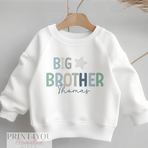 Personalised Big or Little Brother Jumper, Birthday Sweatshirt for Children, Promoted to Big Brother , Little Brother, with Star