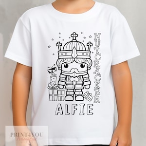 Personalised  Christmas Nutcracker Colour In activity Kids T-shirt - with washable pens - stocking fillers, Christmas Eve Box, Gift from Elf
