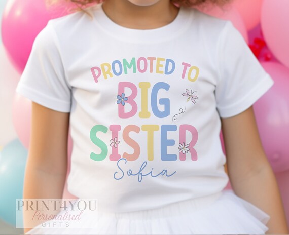 Personalised Big Sister T-Shirt: Pastel Heart Design, Pregnancy Announcement