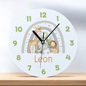 Personalised Safari Animals Clock: Acrylic Nursery Decor (24.5cm)