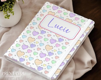 Personalised Heart Notebook: Pastel Rainbow A5 Journal