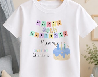 Personalised Birthday T-Shirt for Mummy/Daddy: Custom Kids Tee, Banner & Cake Design