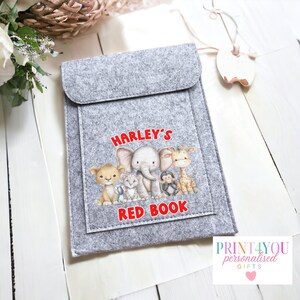 Personalised Red Book Folder, Health Record Cover, Felt Cover - Perfect Keepsake for Babies&#39; Red Book, Jungle Safari animals