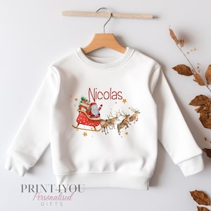Personalised Christmas Jumper For Children.  White Cotton Sweatshirt - Santas Sleigh
