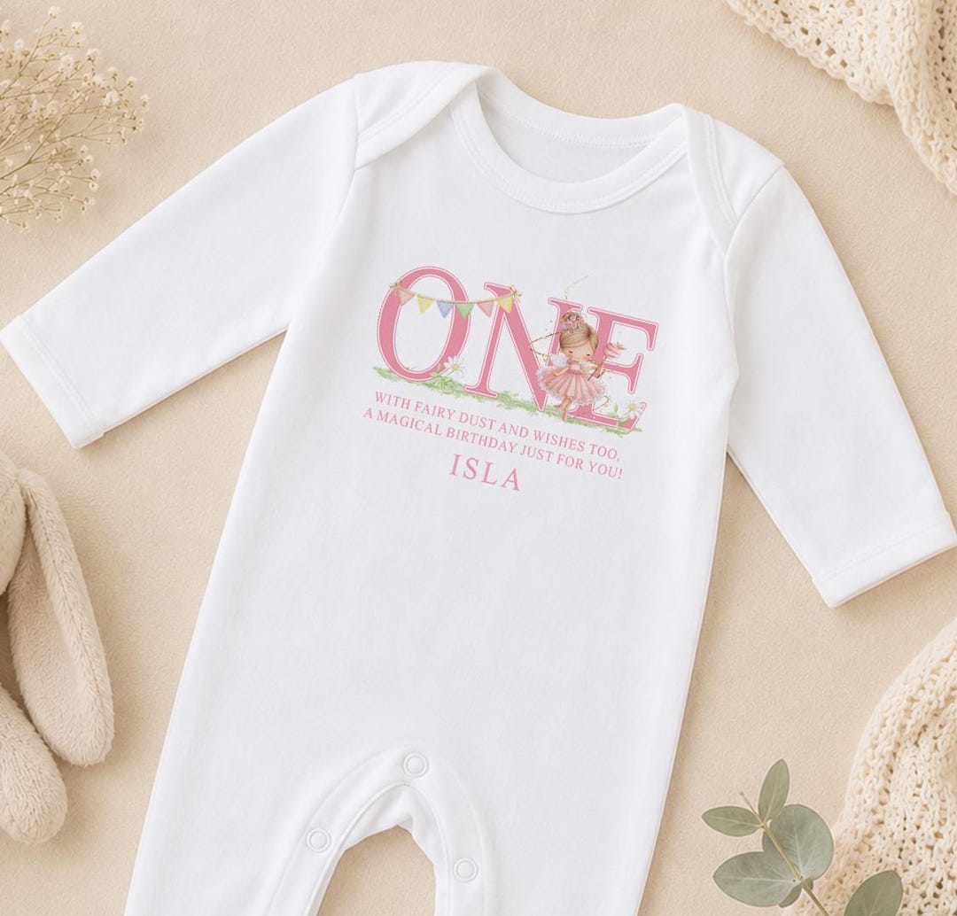 Fairy First Birthday Girl Vest, Personalised Name, Bunting Design (100% ...