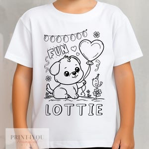 Personalised Birthday Party Puppy Dog Colour In activity Kids T-shirt - with washable pens
