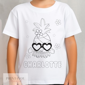 Personalised Summer time pineapple Colour In activity Kids T-shirt - with washable pens