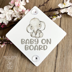 Baby on Board Aluminium Car Window Safety Sign | Polite Driver Notice | Kids Car Accessories |  Baby elephant Safari Design