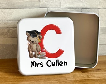 Brown Teddy Bear Alphabet name Personalised square biscuit tin Brown Teddy Bear Alphabet name Personalised square biscuit tin