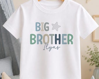 Big Brother Gift Tee Personalised Cotton T-Shirt, Star Design (Toddler-Teen Sizes, Soft Fabric, Unisex)