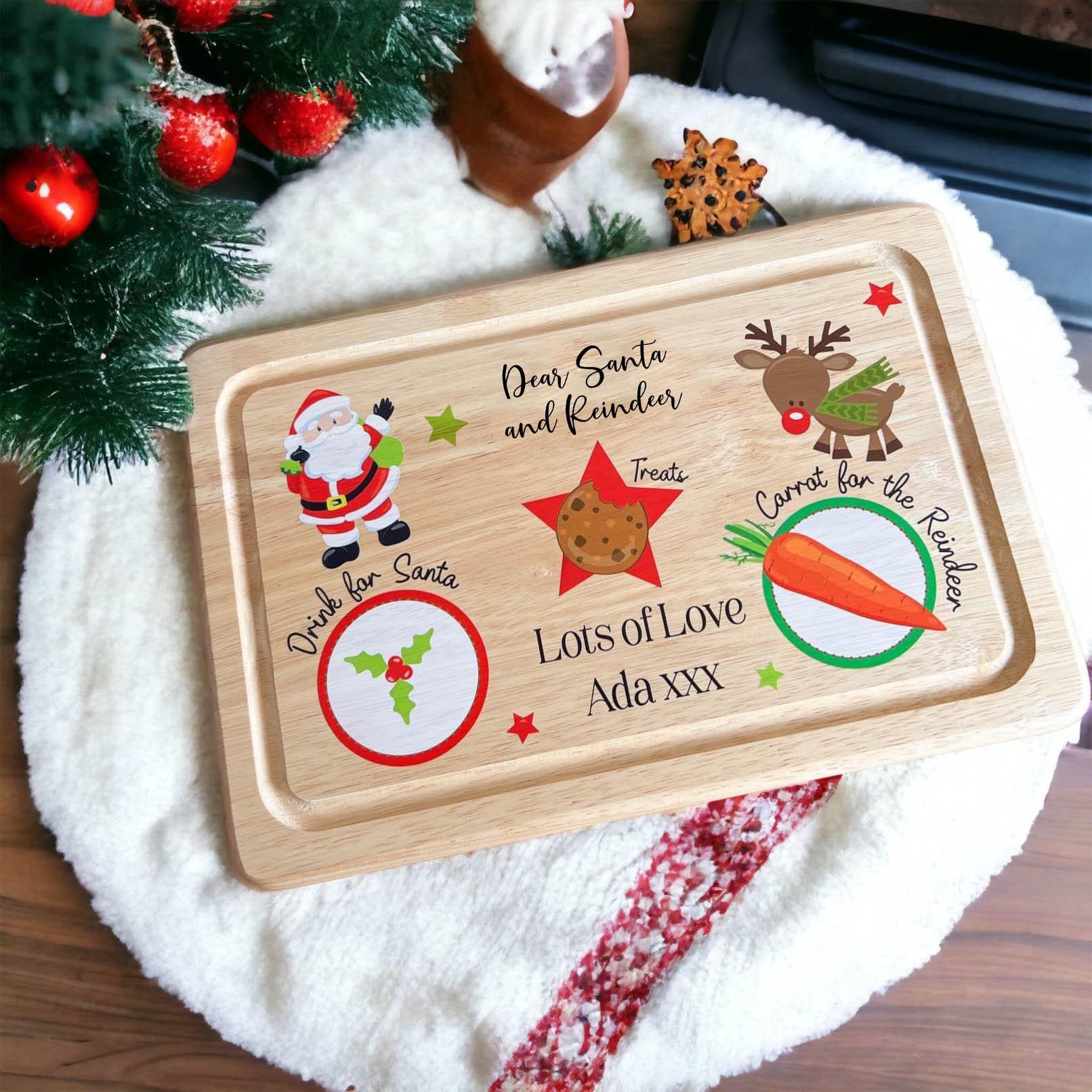 Personalised Christmas Eve Santa Treat Wooden Board, Cookies and Milk for Father Christmas