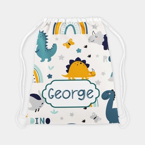 Sac d'école personnalisé d'éducation physique/de sport/de natation, sac à cordon pour la rentrée des classes pour enfants, sac résistant à l'eau pour garçons, cartable dinosaure et arc-en-ciel