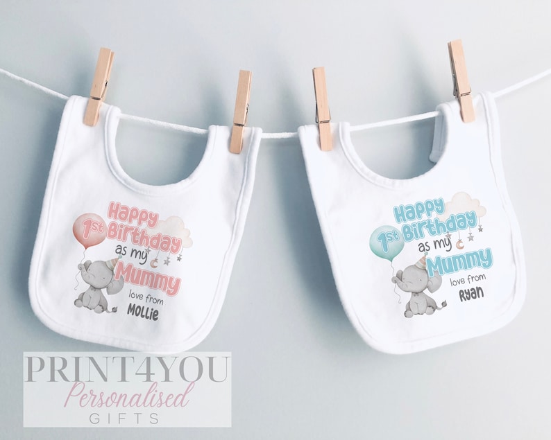 Happy Birthday Mummy, 1st Birthday as My Mummy, Sleepsuit Baby grow Bodysuit Vest, Mum Birthday, Mummy Birthday, Cute Elephant Design image 6